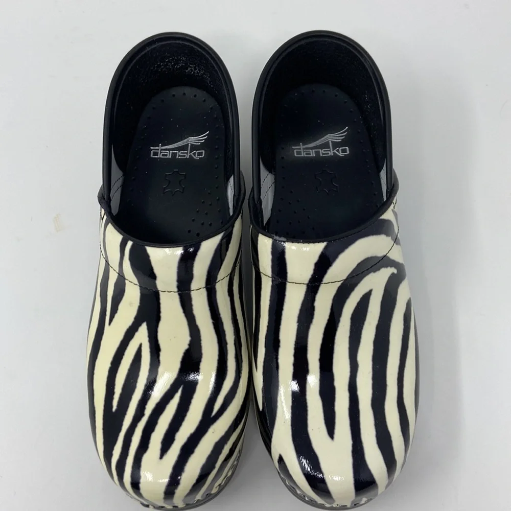 Dansko Professional Patent Leather Zebra Print Black & White SIZE 38 - Picture 9 of 10
